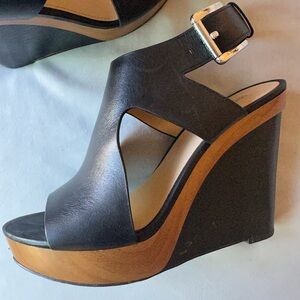 Michael Kors Black Wedge Sandals with Asymmetrical Straps